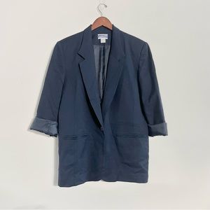 Vintage Pendleton 100% Virgin Wool Navy Blue Blazer w One Button Lined Womens 14